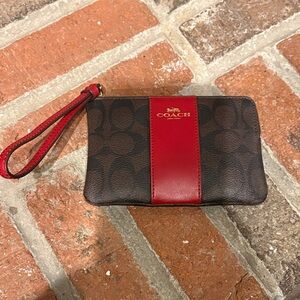 Coach Signature Brown and Red Wristlet